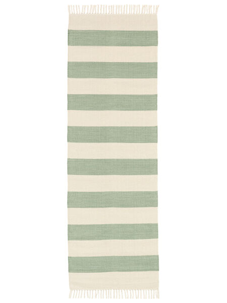  Cotton Stripe - Mint Alfombra 80X250 Moderna Tejida A Mano Alfombra De Pasillo Verde Oliva/Gris Claro (Algodón, India)