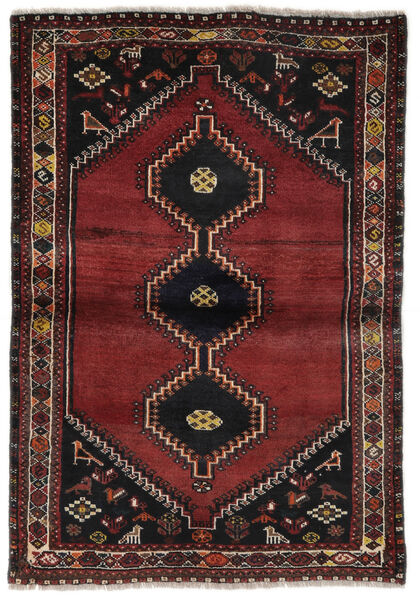 106X150 Alfombra Oriental Shiraz Alfombra Negro/Rojo Oscuro (Lana, Persia/Irán)