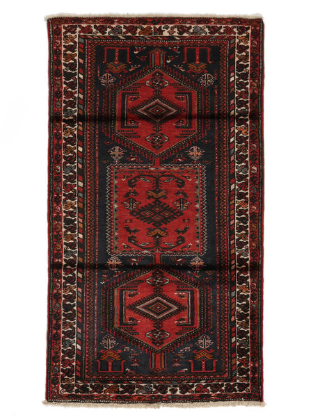 108X190 Alfombra Oriental Hamadan Negro/Rojo Oscuro (Lana, Persia/Irán)