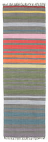  Rainbow Stripe - Gris Alfombra 80X250 Moderna Tejida A Mano Alfombra De Pasillo Verde Oscuro/Gris Claro (Algodón, India)
