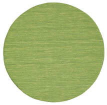 Kilim Loom - Verde Alfombra Ø 150 Moderna Tejida A Mano Redonda Verde Oscuro/Blanco/Crema (Lana, India)