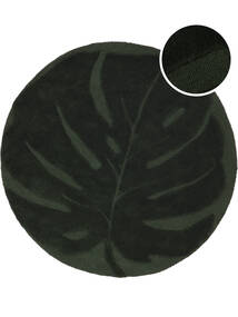  Monstera - Verde Oscuro Alfombra Ø 150 Moderna Redonda Negro/Blanco/Crema (Lana, India)